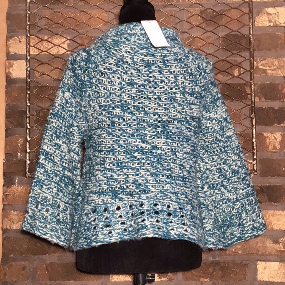 Free People chunky knit oversized cardigan  blue green metallic thread M - Picture 2 of 7